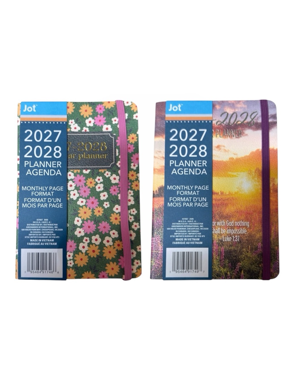 Set of 2 Scripture & Floral Print 2027-2028 Monthly Reference Pocket Planners